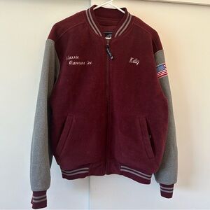 Beautiful, Maroon and Gray Letterman style jacket, Kelly American flag